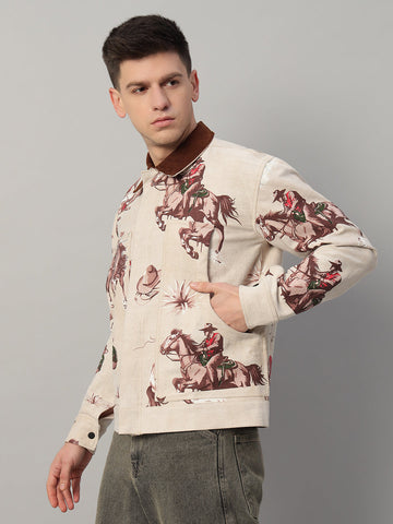 Casual Slim Fit Cowboy Print Oversized Jacket By Rebelaw