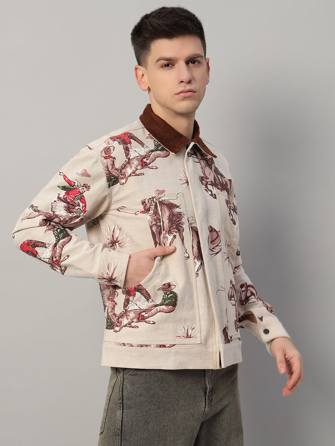 Casual Slim Fit Cowboy Print Oversized Jacket By Rebelaw