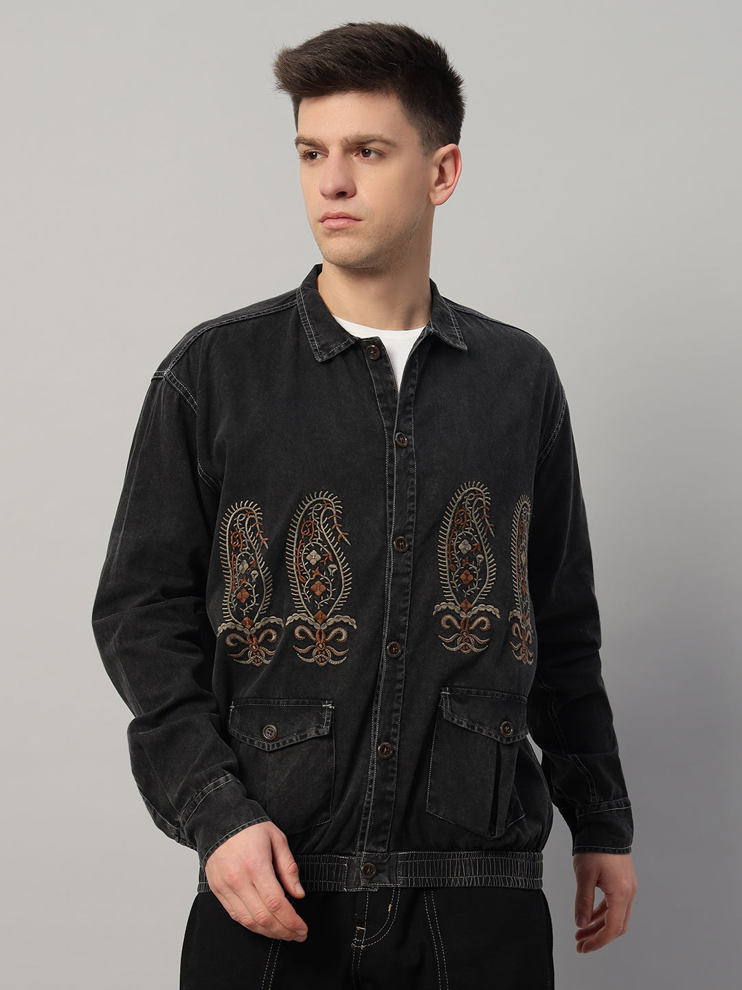 Casual Slim Fit Embrodiered Winter Wear Oversized Jacket By Rebelaw