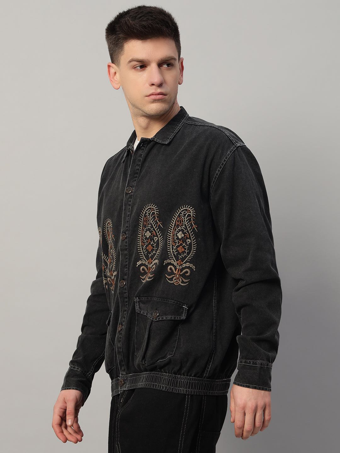 Casual Slim Fit Embrodiered Winter Wear Oversized Jacket By Rebelaw