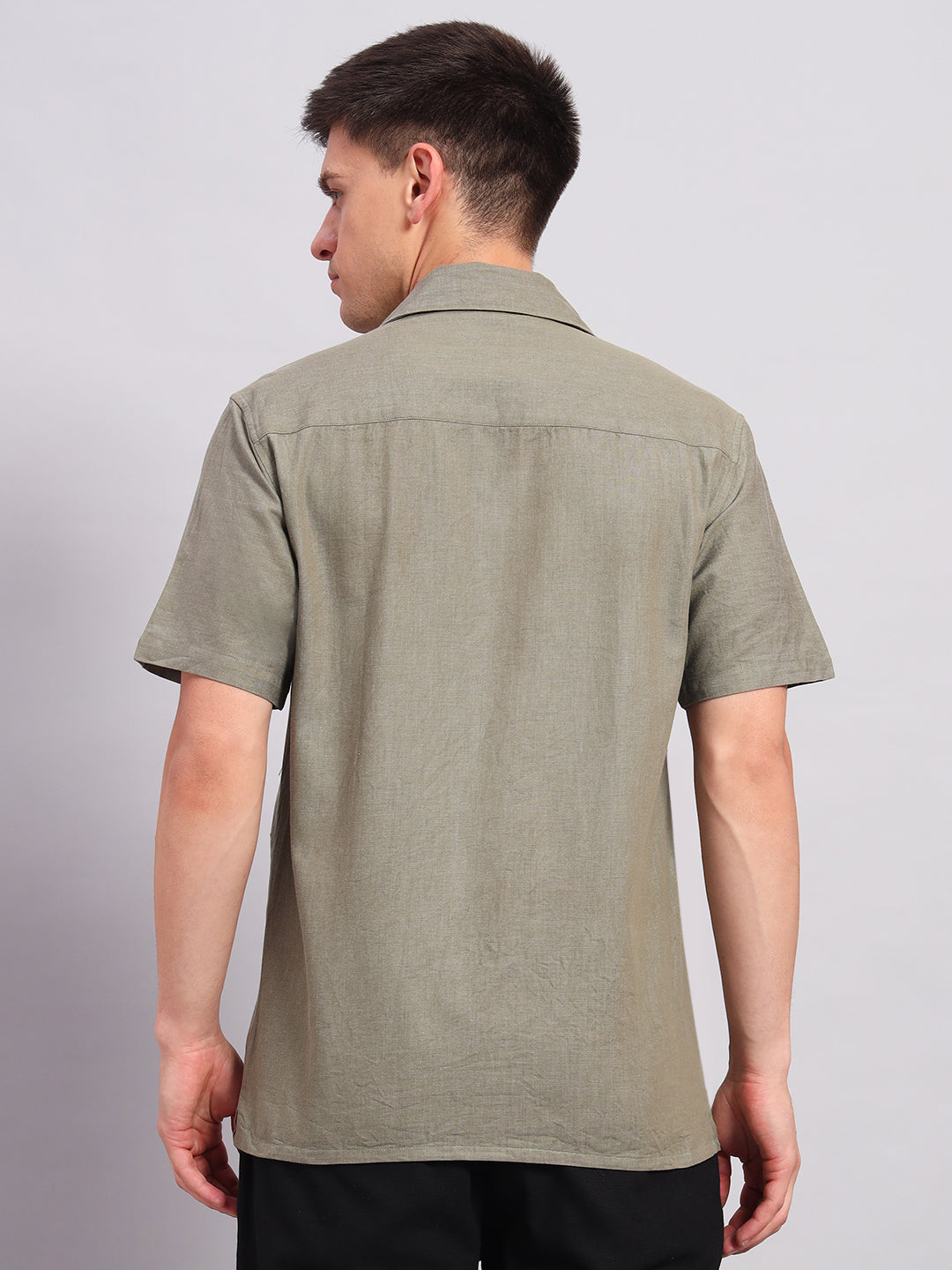 Men's grey Embroidered Cuban Collar Casual Shirt