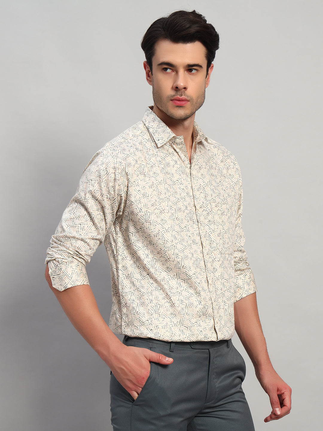 Printed Wolf Geometric Full Sleeve Casual Oversized Shirts