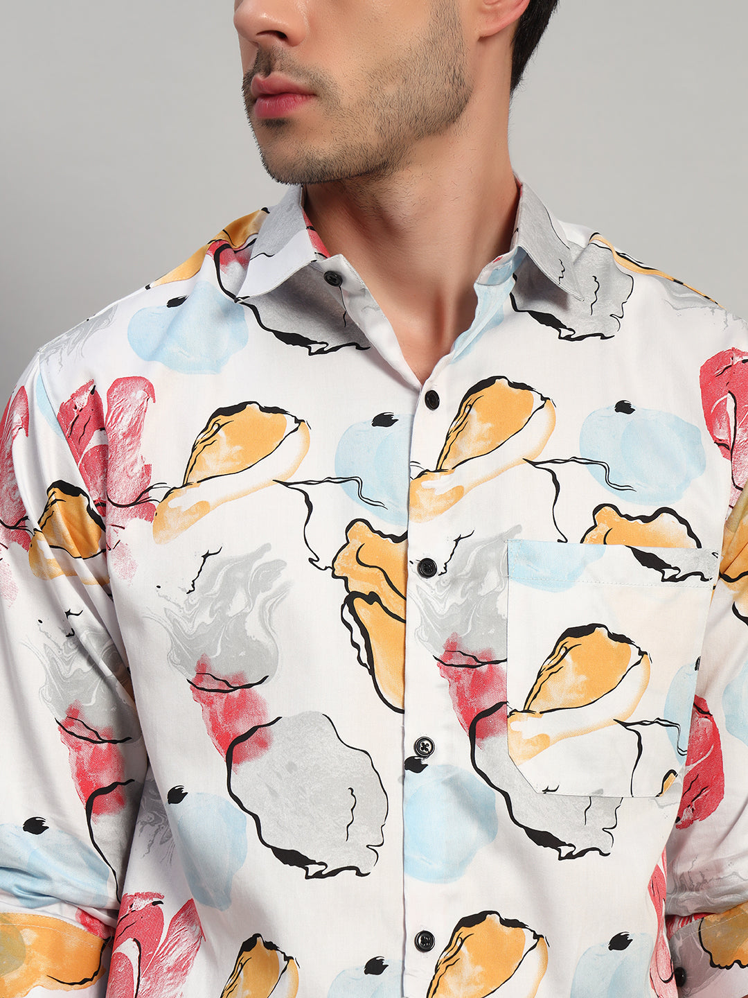 Multicoloured Printed Wolf Full Sleeve Casual Oversized Shirts