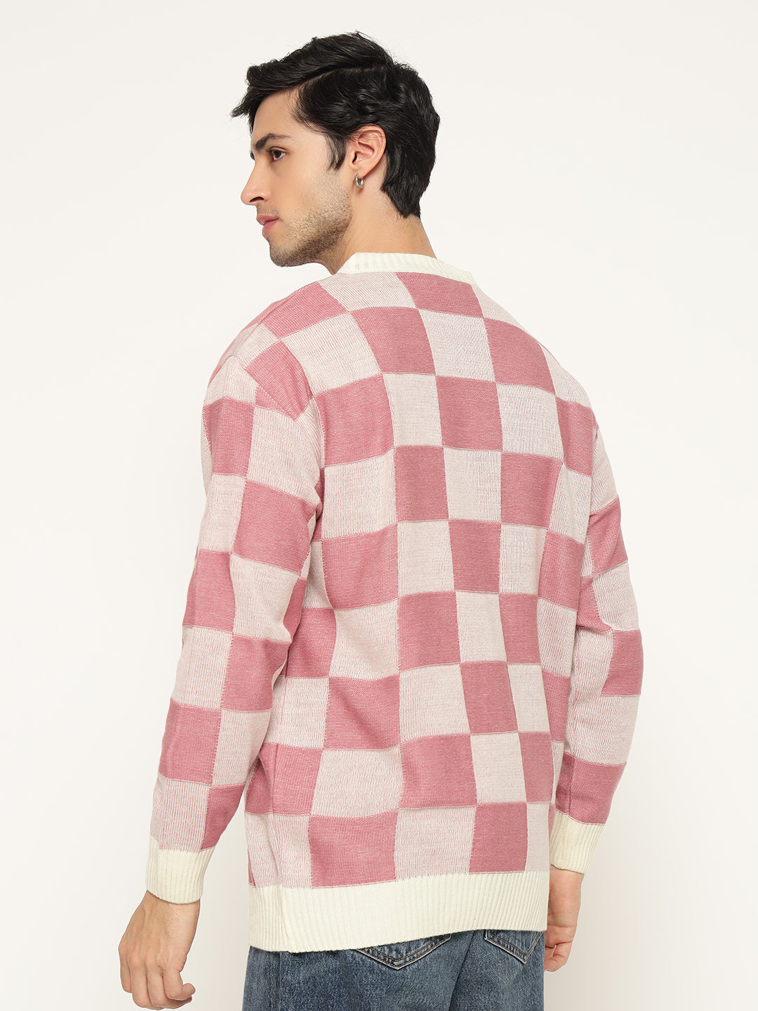 Regular Fit Pink Checks Oversized Sweatshirts By Rebelaw