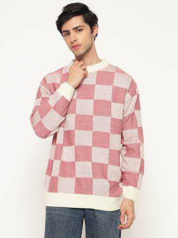 Regular Fit Pink Checks Oversized Sweatshirts By Rebelaw