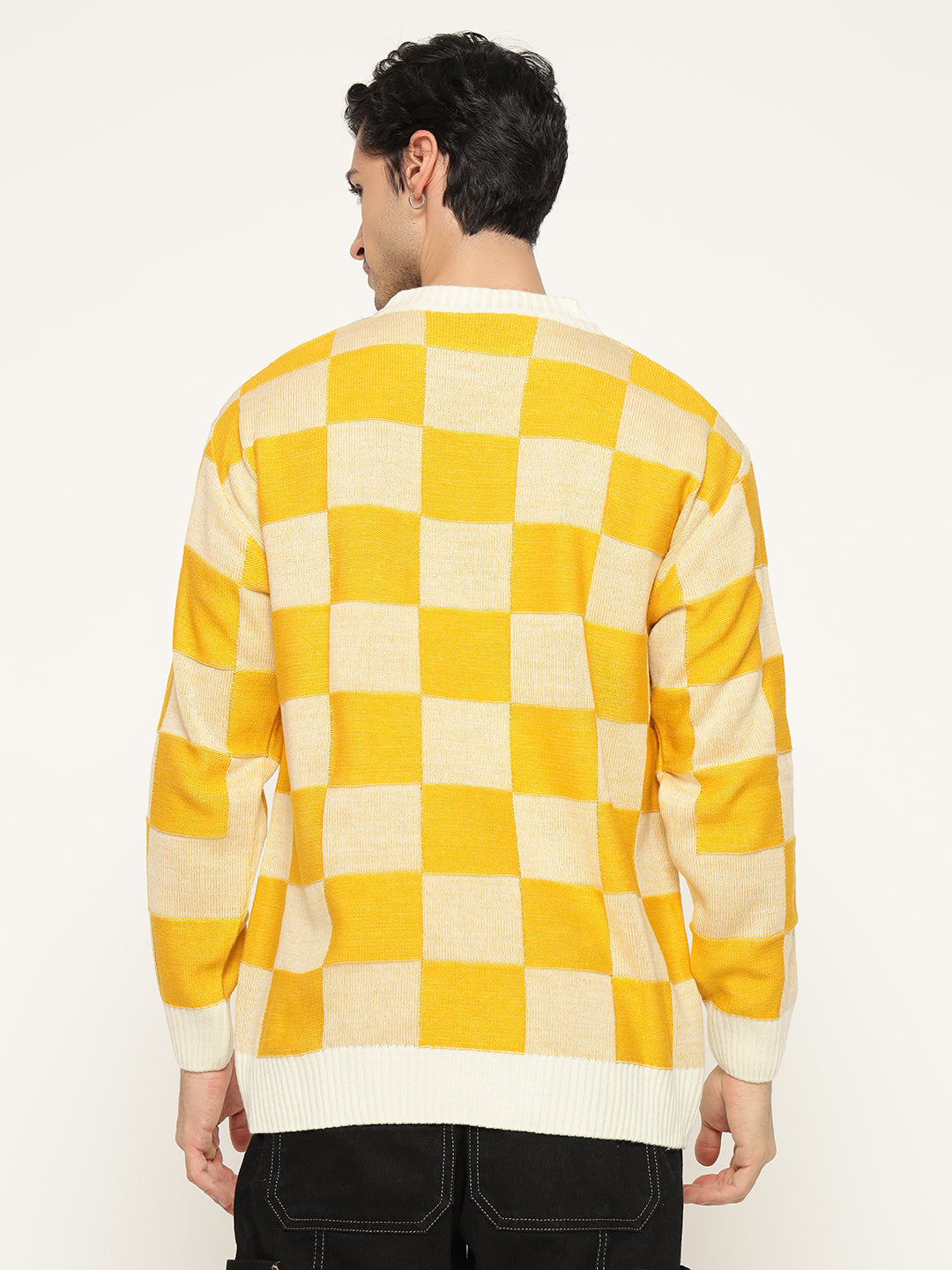 Regular Fit Yellow Checks Oversized Sweatshirts By Rebelaw