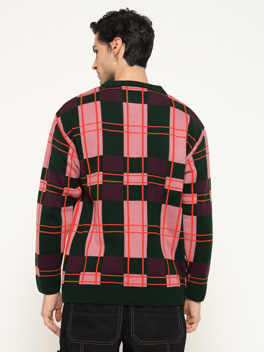 Regular Fit Green Pink Checkered Oversized Sweatshirts By Rebelaw